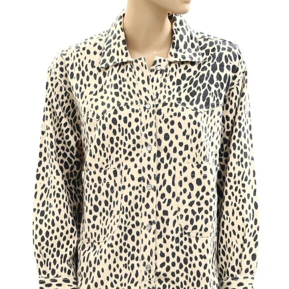 Free People We The Free Calico Flannel Shirt Top Snow Leopard Printed XL 286275 - Picture 8 of 9